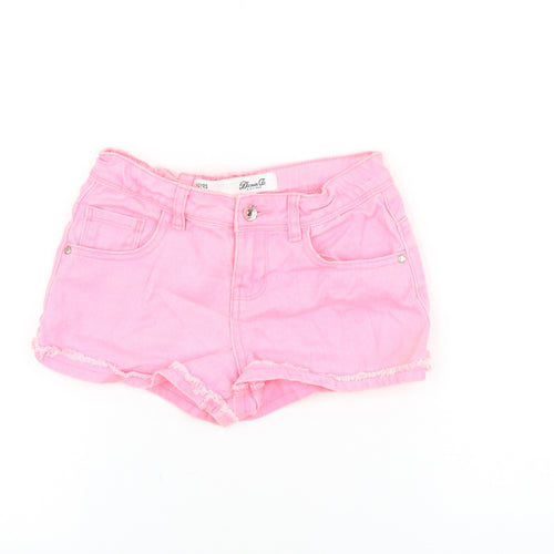 Denim & Co. Girls Pink Cotton Hot Pants Shorts Size 9-10 Years Regular Zip