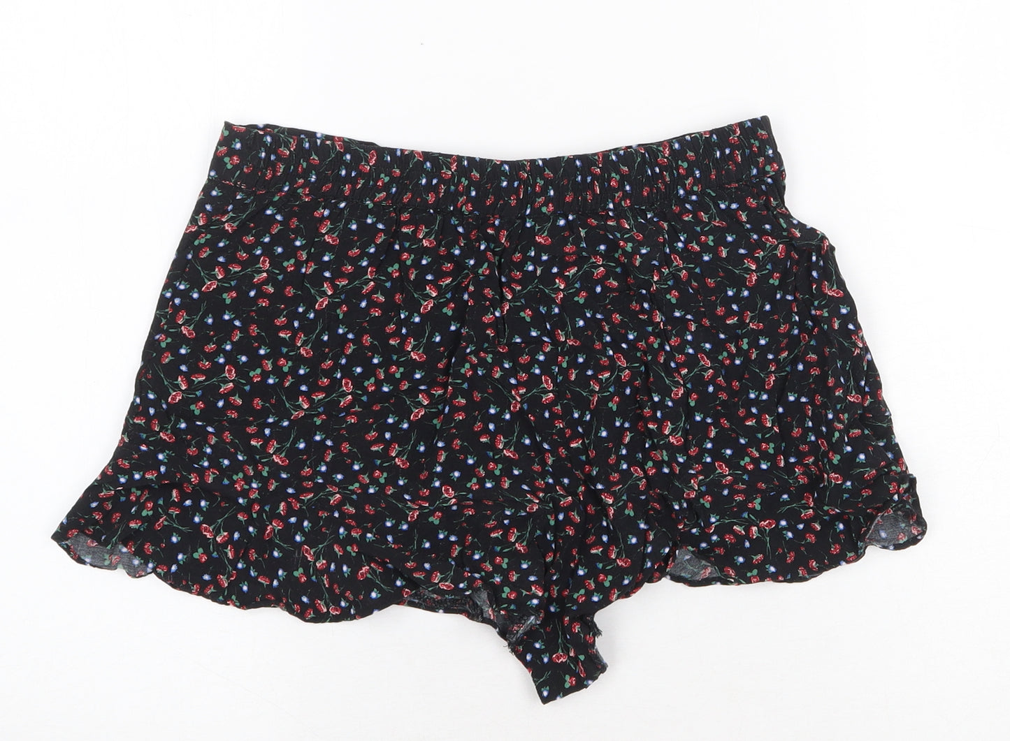 Topshop Womens Black Floral Cotton Basic Shorts Size 10 Regular Drawstring