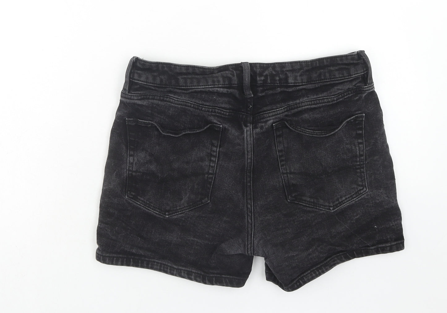 ASOS Womens Black Cotton Boyfriend Shorts Size 32 in Regular Zip