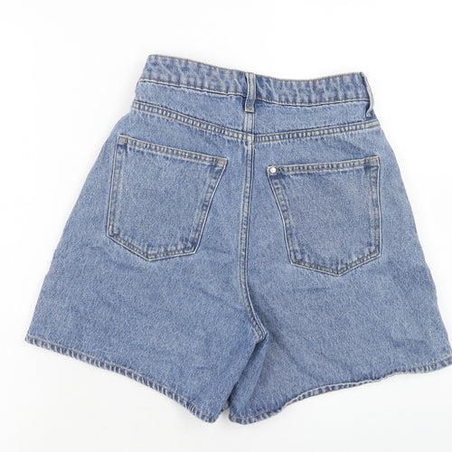 H&M Womens Blue Cotton Mom Shorts Size 6 Regular Zip