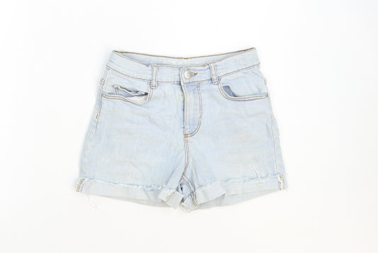 Denim & Co. Girls Blue Cotton Mom Shorts Size 9-10 Years Regular Zip