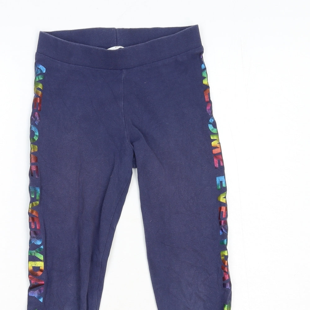 Marks and Spencer Girls Blue Geometric Cotton Jogger Trousers Size 10-11 Years Regular Pullover - Leggings