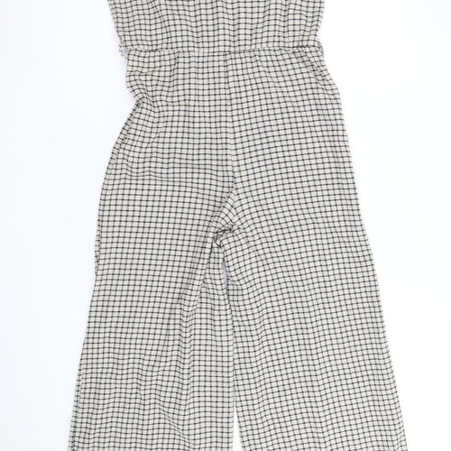 H&M Womens Beige Plaid Polyester Jumpsuit One-Piece Size XS Pullover