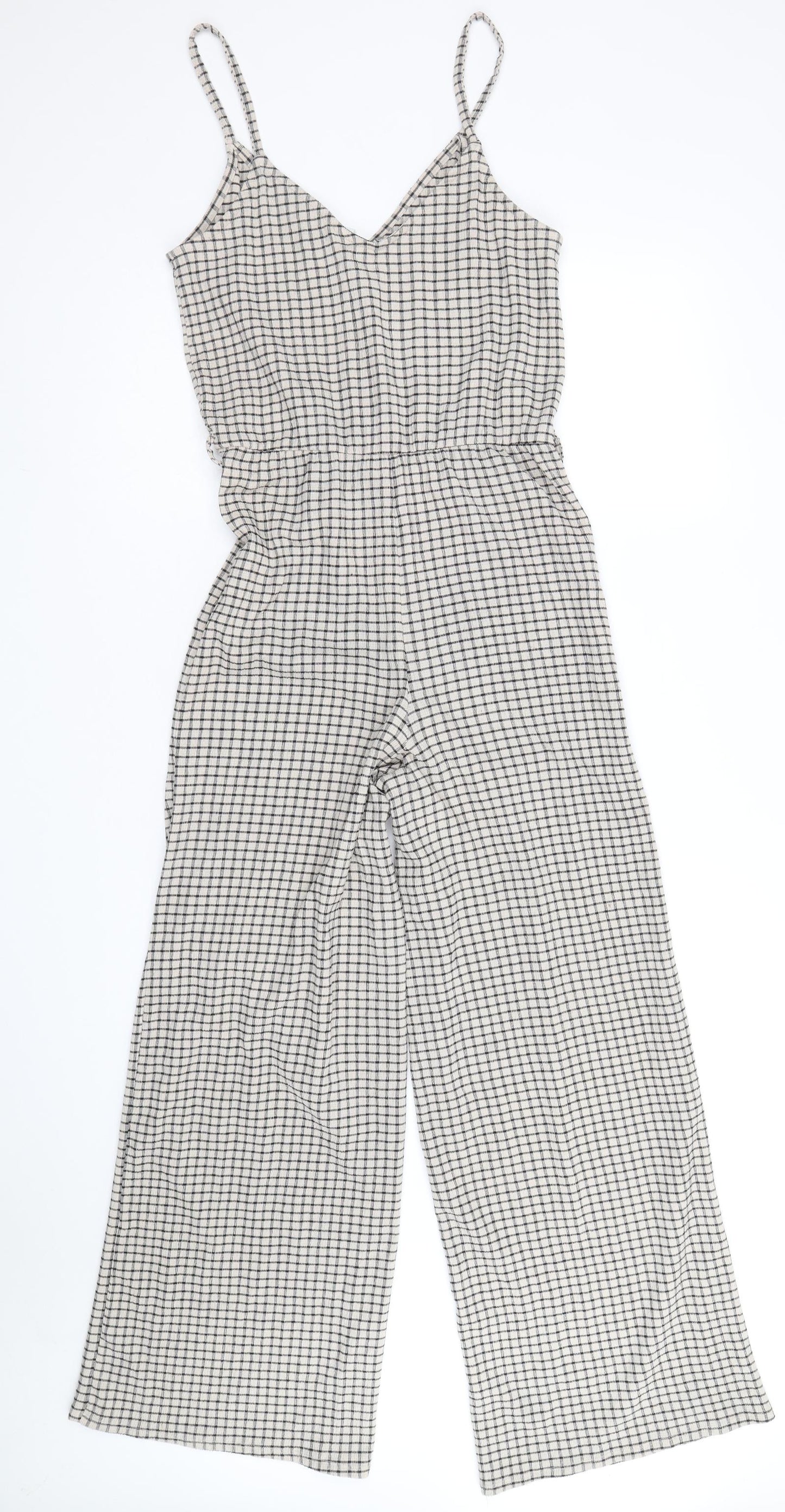 H&M Womens Beige Plaid Polyester Jumpsuit One-Piece Size XS Pullover