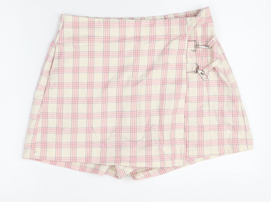 Bershka Womens Multicoloured Plaid Polyester Basic Shorts Size L Regular Zip