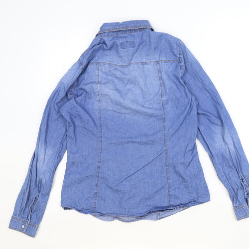 CI SONO Womens Blue 100% Cotton Basic Button-Up Size M Collared