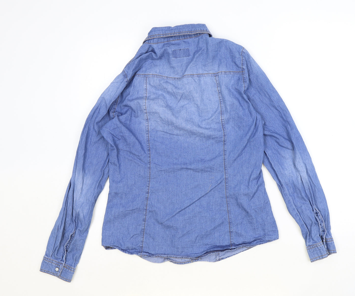 CI SONO Womens Blue 100% Cotton Basic Button-Up Size M Collared