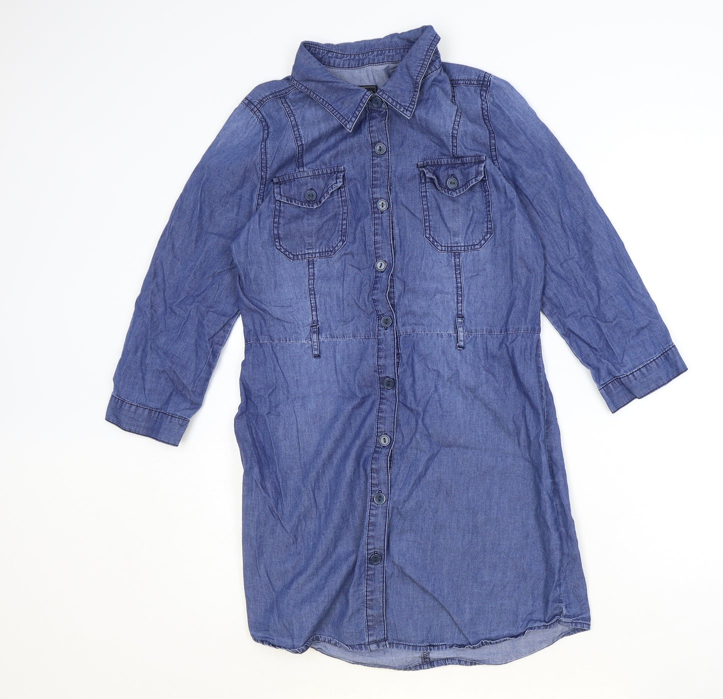 CI SONO Womens Blue 100% Cotton Shirt Dress Size M Collared Button
