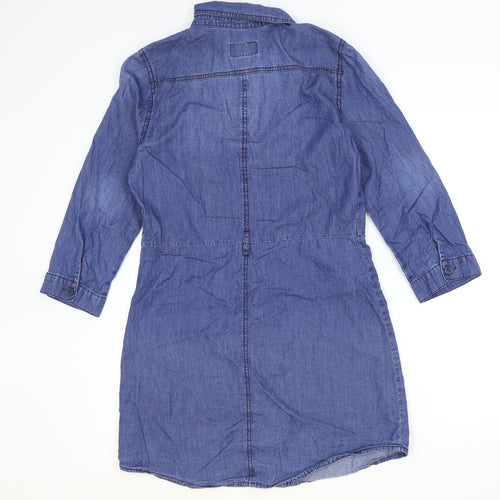 CI SONO Womens Blue 100% Cotton Shirt Dress Size M Collared Button