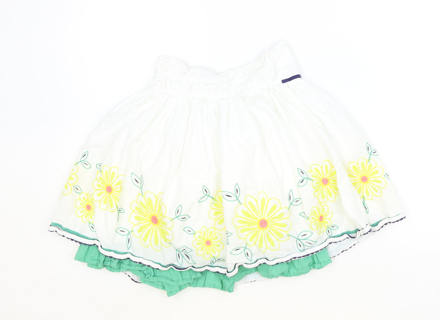 Monsoon Girls Ivory Floral 100% Cotton Flare Skirt Size 11-12 Years Regular Pull On