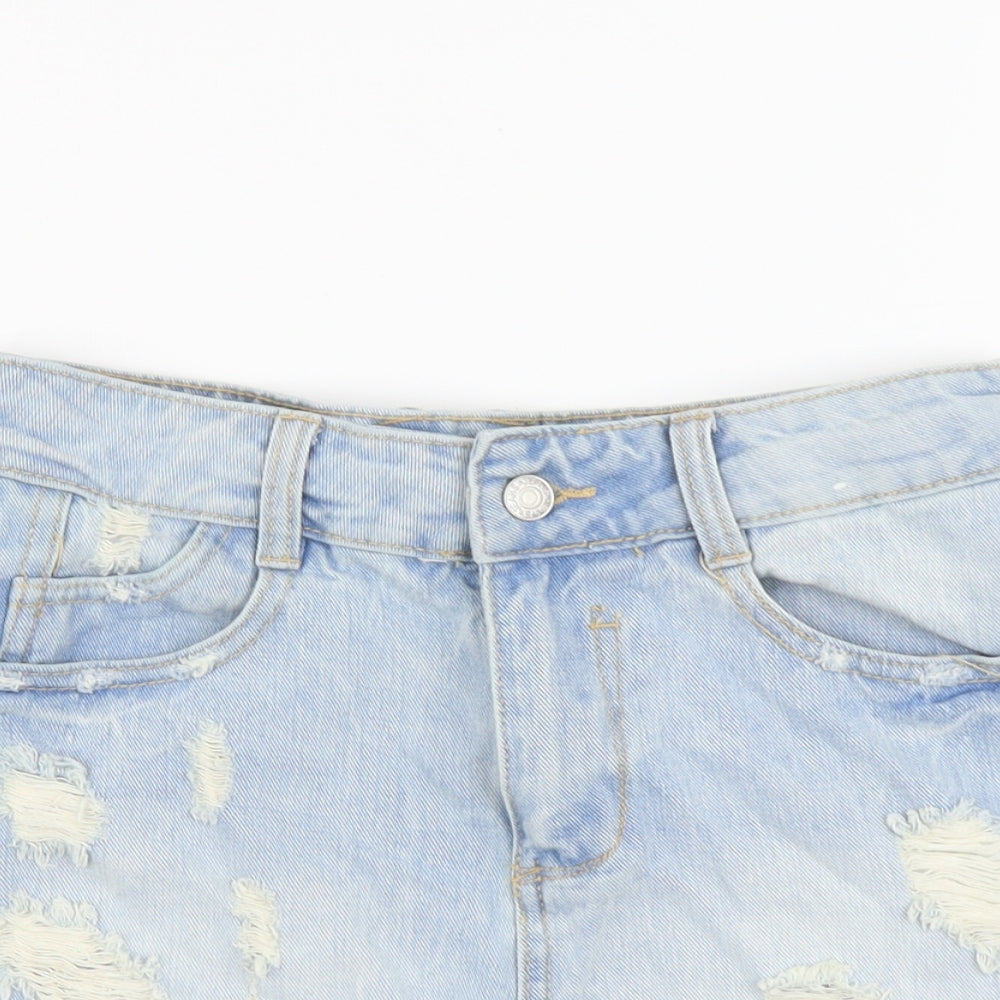 Denim & Co. Womens Blue Cotton Hot Pants Shorts Size 8 L3 in Regular Button