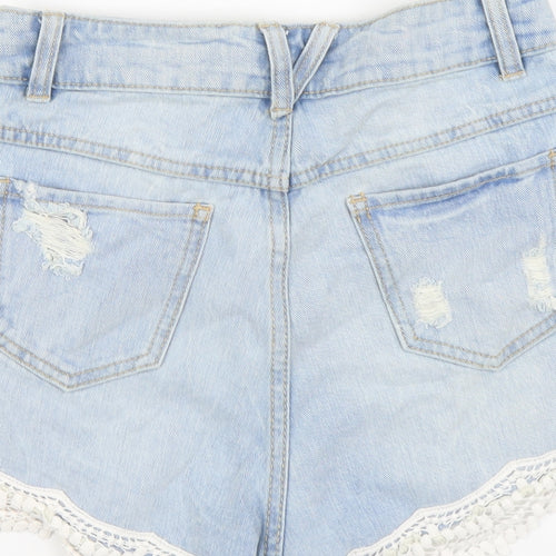 Denim & Co. Womens Blue Cotton Hot Pants Shorts Size 8 L3 in Regular Button