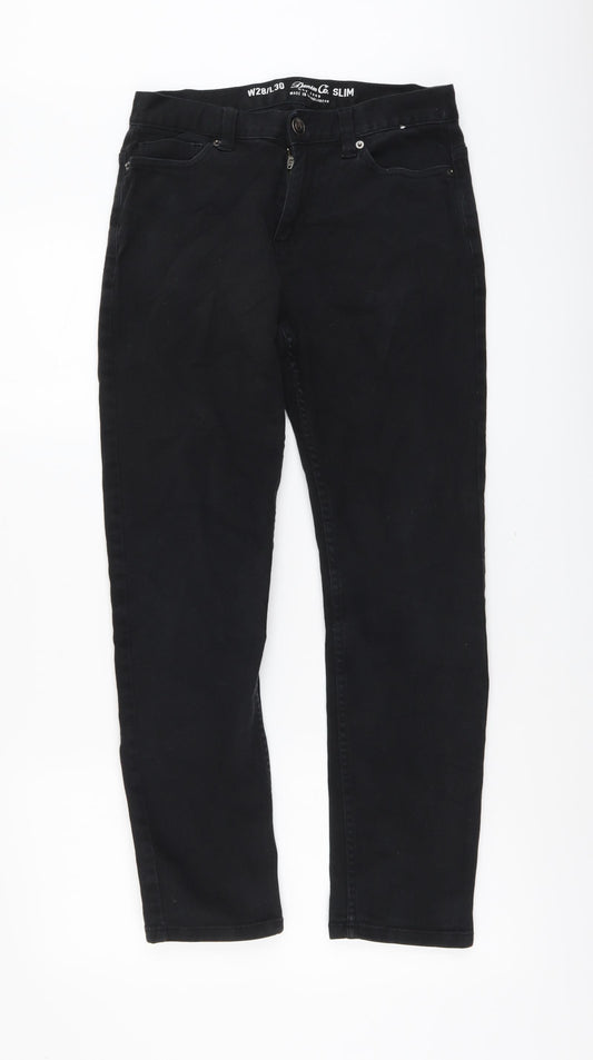 Denim & Co. Mens Black Cotton Straight Jeans Size 28 in L30 in Slim Button