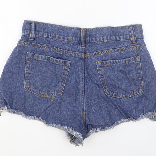 PRETTYLITTLETHING Womens Blue Cotton Cut-Off Shorts Size 10 Regular Button