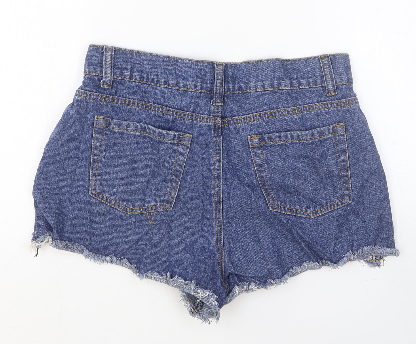 PRETTYLITTLETHING Womens Blue Cotton Cut-Off Shorts Size 10 Regular Button