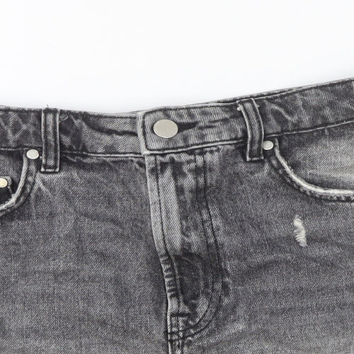 Zara Womens Grey Cotton Cut-Off Shorts Size 10 Regular Button