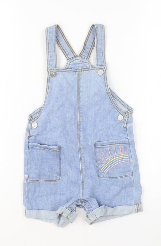 Primark Girls Blue Cotton Dungaree One-Piece Size 2 Years Snap - Rainbow