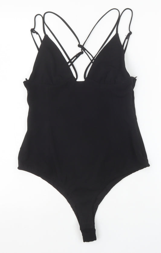 Zara Womens Black Polyester Bodysuit One-Piece Size S Zip