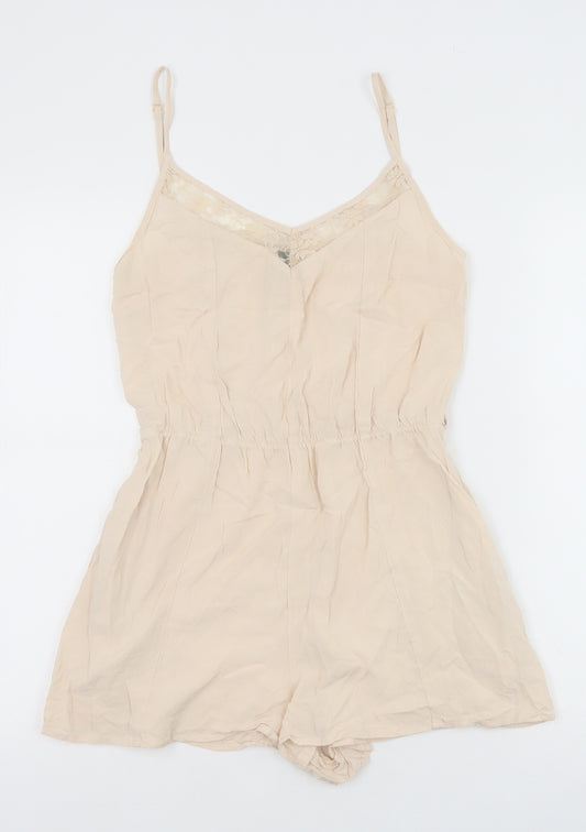 H&M Womens Beige Viscose Playsuit One-Piece Size 8 Pullover - Lace trim