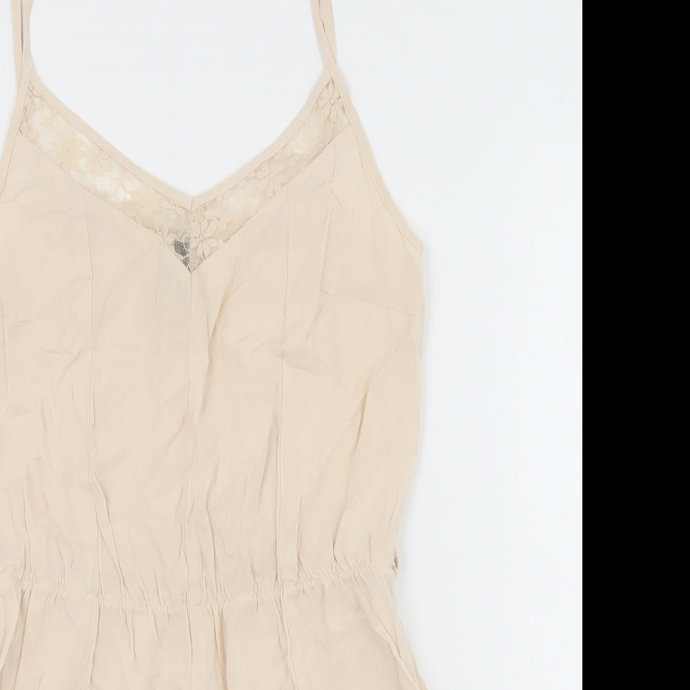 H&M Womens Beige Viscose Playsuit One-Piece Size 8 Pullover - Lace trim
