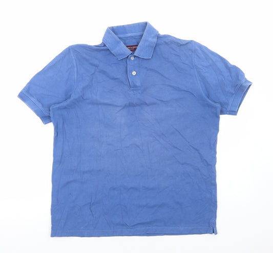 Brook Taverner Mens Blue Cotton Polo Size M Collared Button