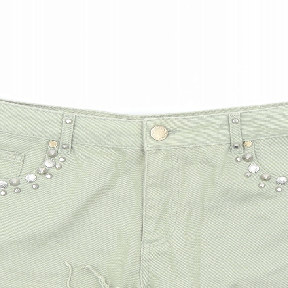 Missguided Womens Green Cotton Cut-Off Shorts Size 14 Regular Zip