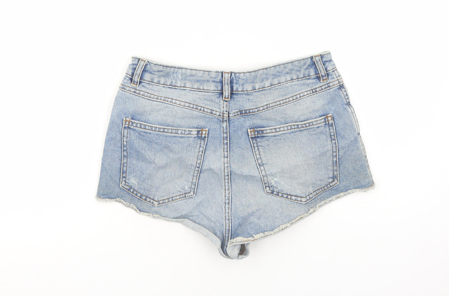 Topshop Womens Blue Cotton Hot Pants Shorts Size 10 Regular Button