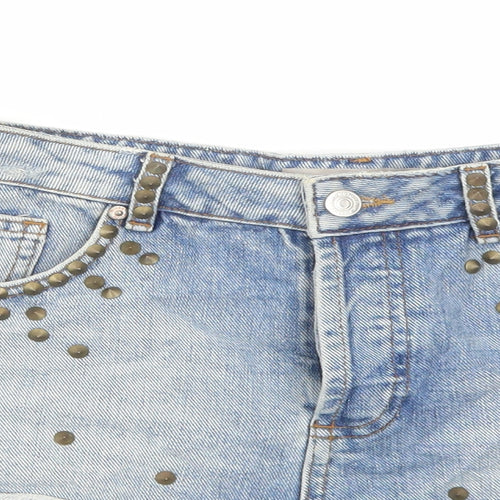 Topshop Womens Blue Cotton Hot Pants Shorts Size 10 Regular Button