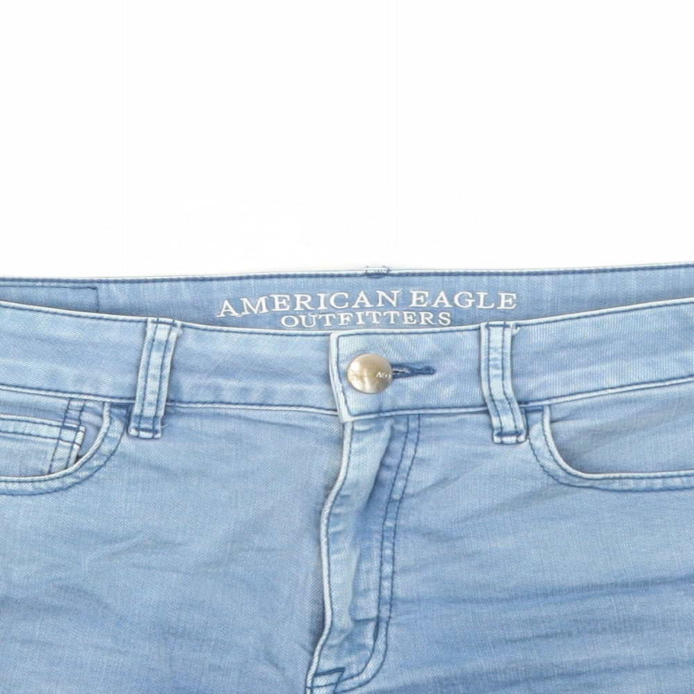 American Eagle Outfitters Womens Blue Cotton Hot Pants Shorts Size 12 Regular Zip