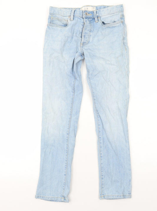 Topman Mens Blue Cotton Straight Jeans Size S L30 in Slim Button