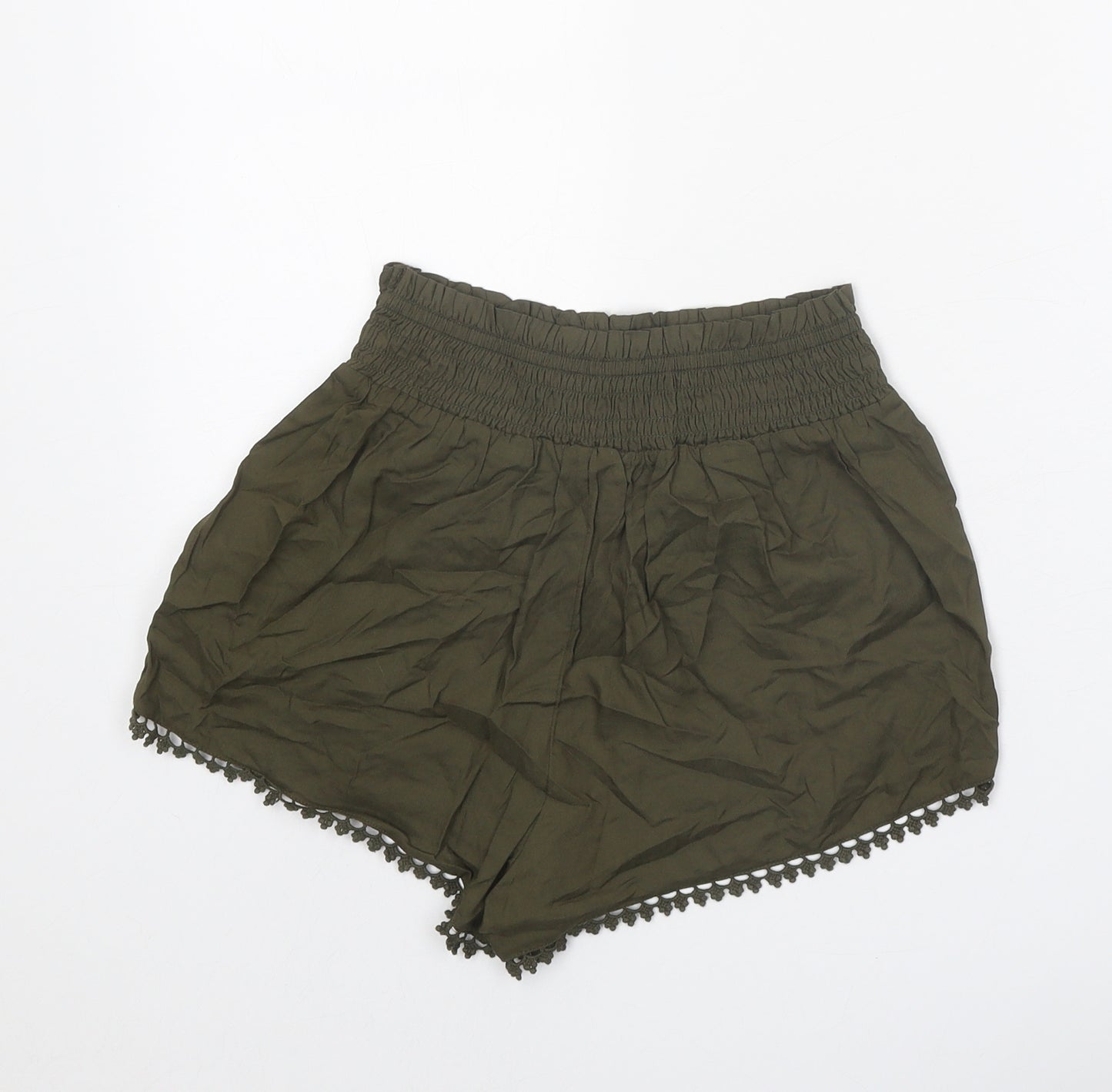 Primark Womens Green Polyester Basic Shorts Size 4 Regular Tie - Lace Detail