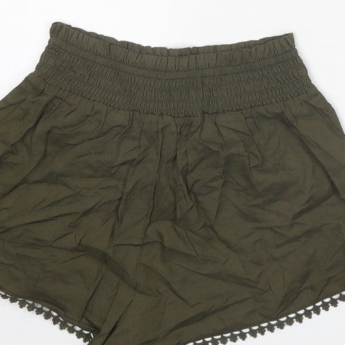 Primark Womens Green Polyester Basic Shorts Size 4 Regular Tie - Lace Detail
