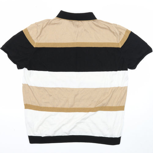River Island Mens Multicoloured Striped Cotton Polo Size XL Collared Snap