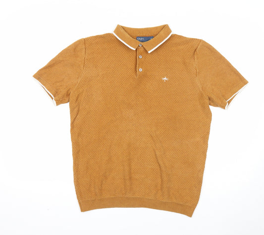 Easy Mens Yellow Cotton Polo Size M Collared Button