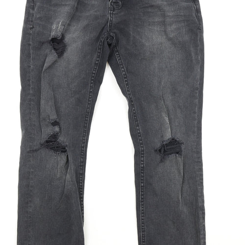 Topman Mens Black Cotton Straight Jeans Size 30 in L32 in Slim Button