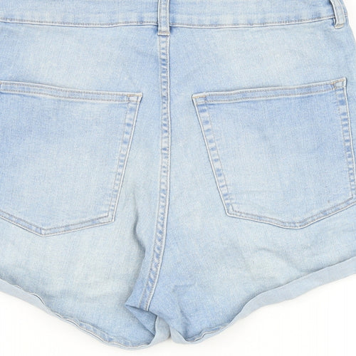 H&M Womens Blue Cotton Boyfriend Shorts Size 14 Regular Zip