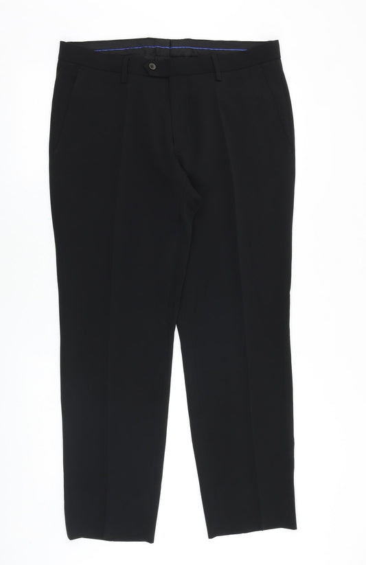 Preworn Mens Black Polyester Trousers Size 36 in Regular Zip