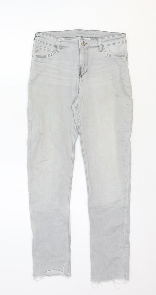 & Denim Girls Grey Cotton Straight Jeans Size 14 Years Regular Zip
