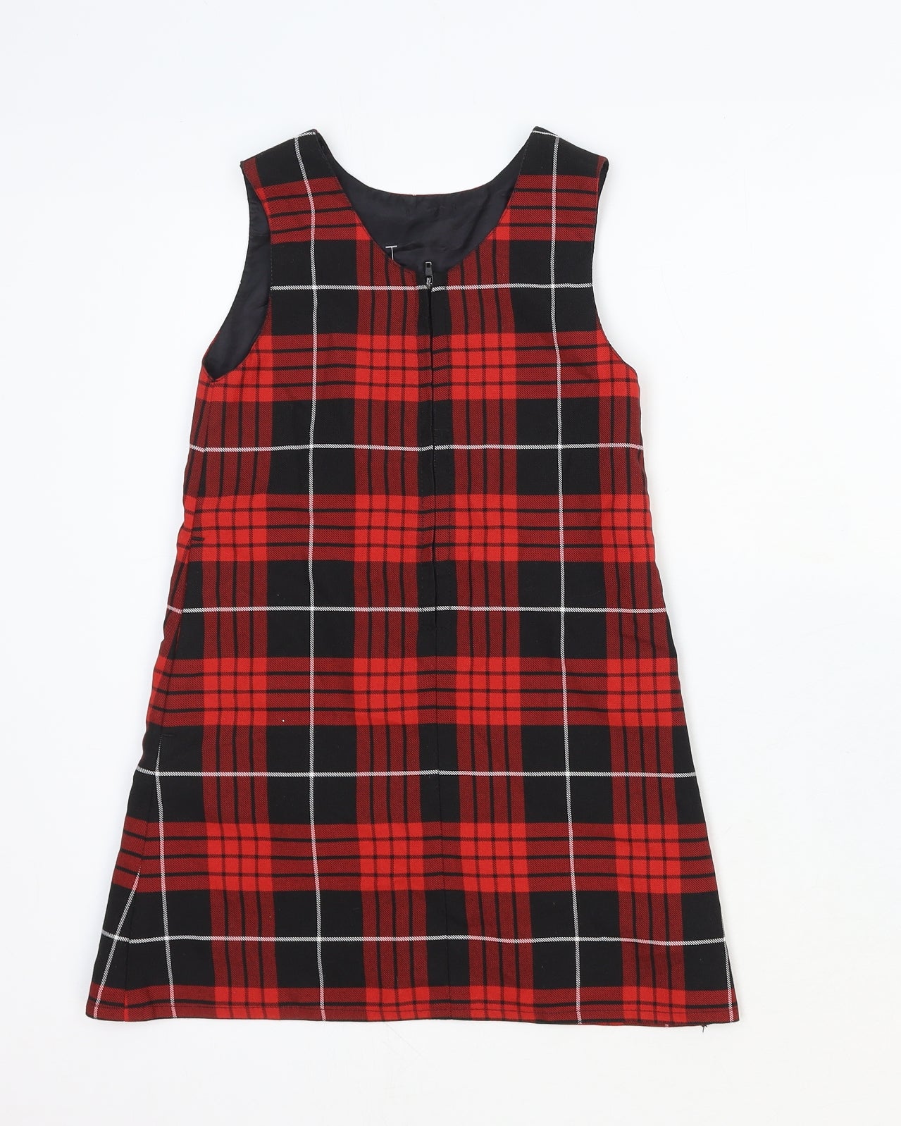 Monk House Girls Red Plaid Cotton A-Line Size 8 Years Round Neck Zip