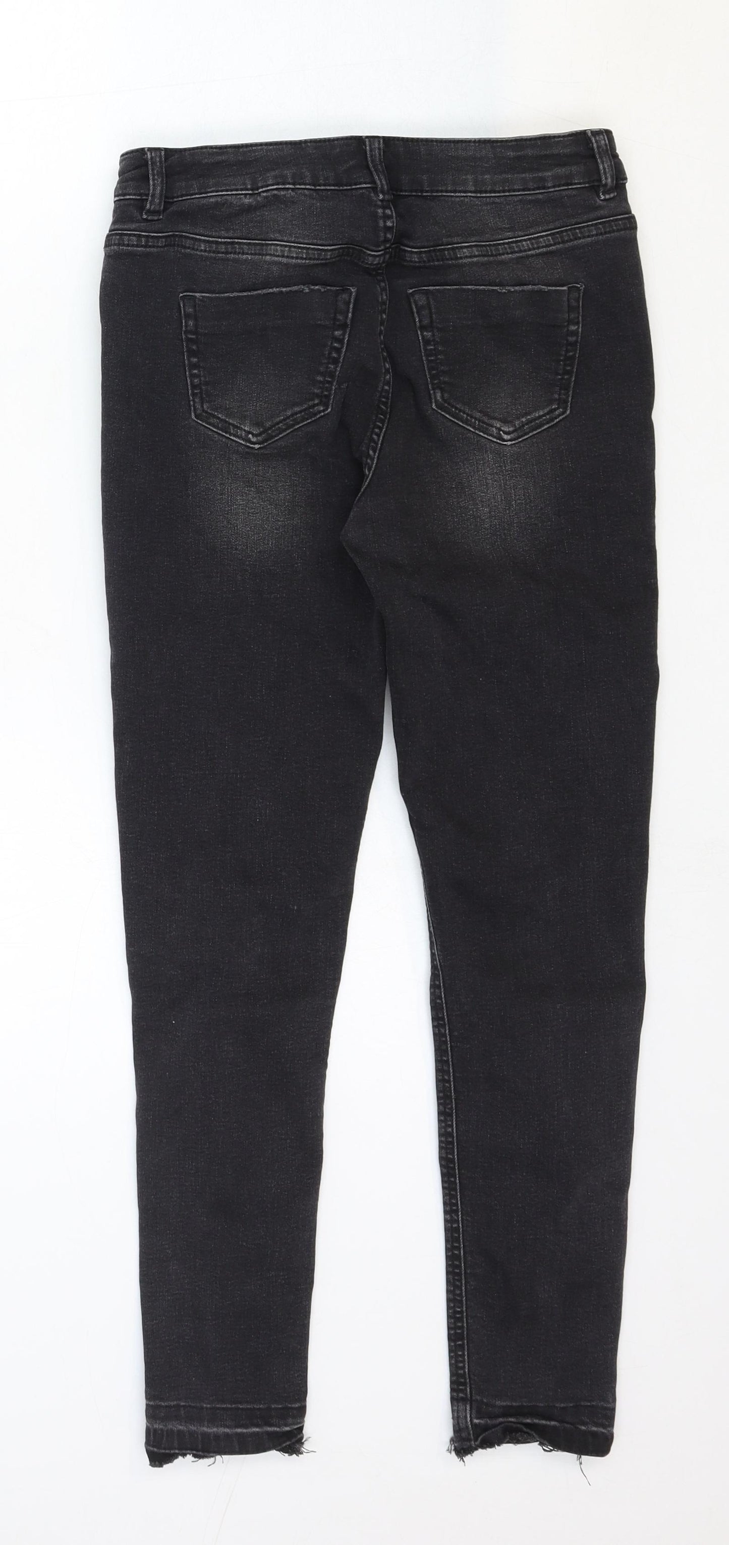 The Mini Ivy Girls Black Cotton Skinny Jeans Size 11-12 Years Regular Zip - Distressed