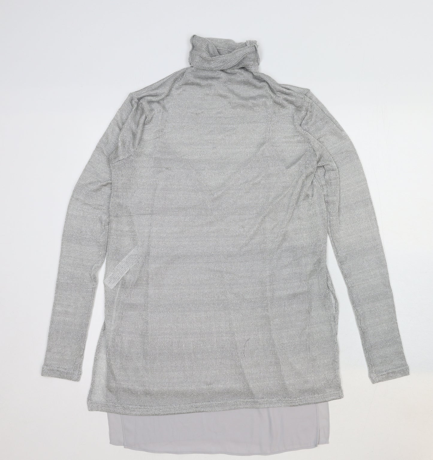 Massimo Dutti Womens Grey Viscose Basic Blouse Size S Roll Neck