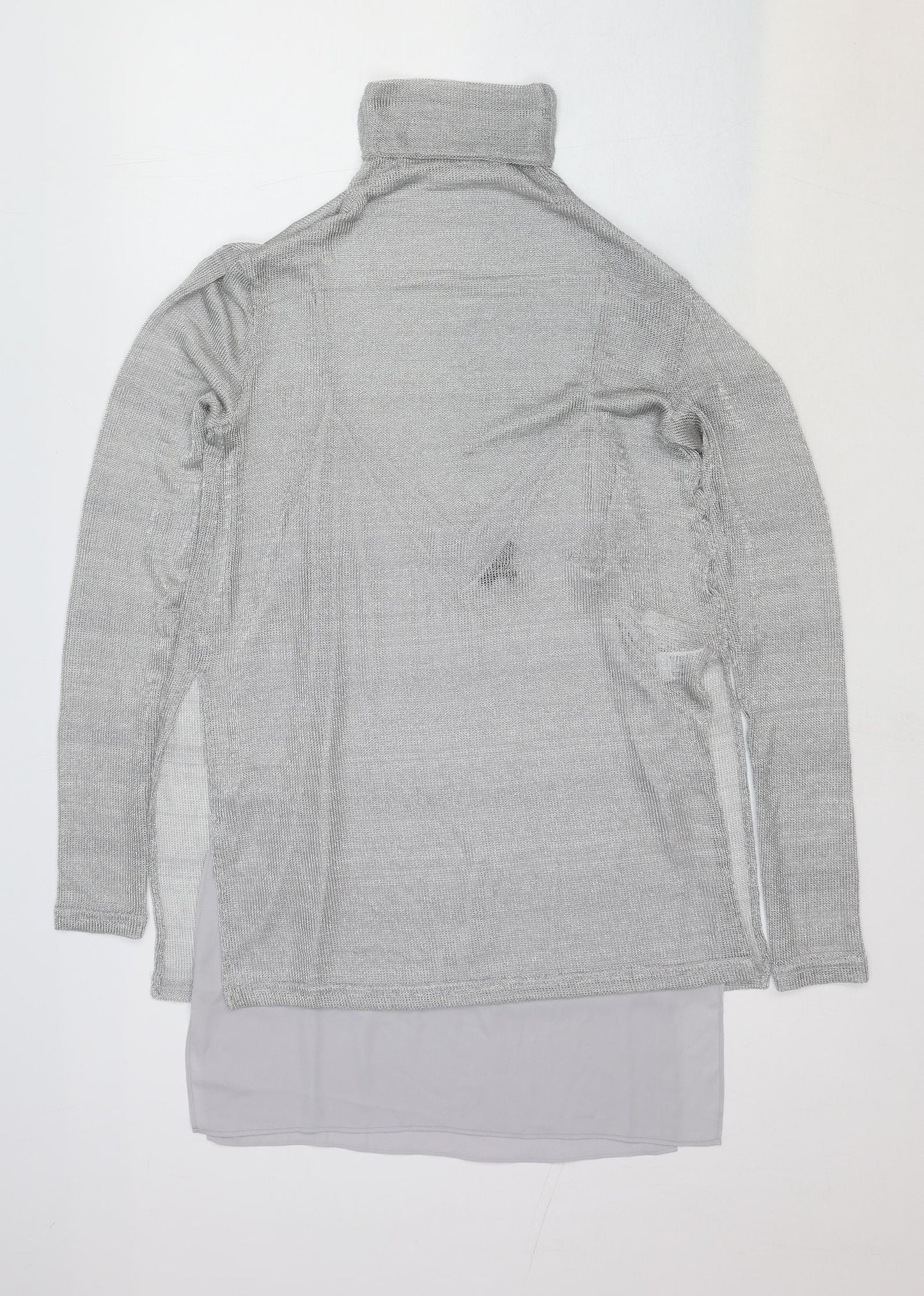 Massimo Dutti Womens Grey Viscose Basic Blouse Size S Roll Neck