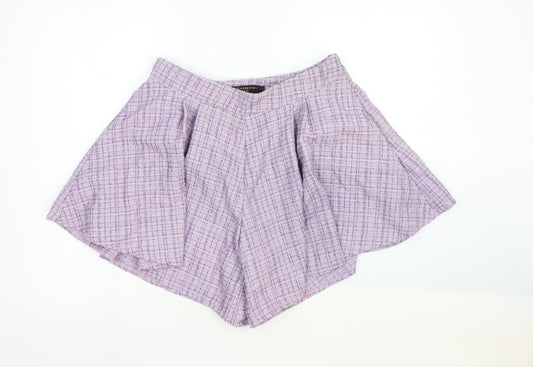 AMY & CLO Womens Purple Geometric Cotton Culotte Shorts Size L Regular Zip