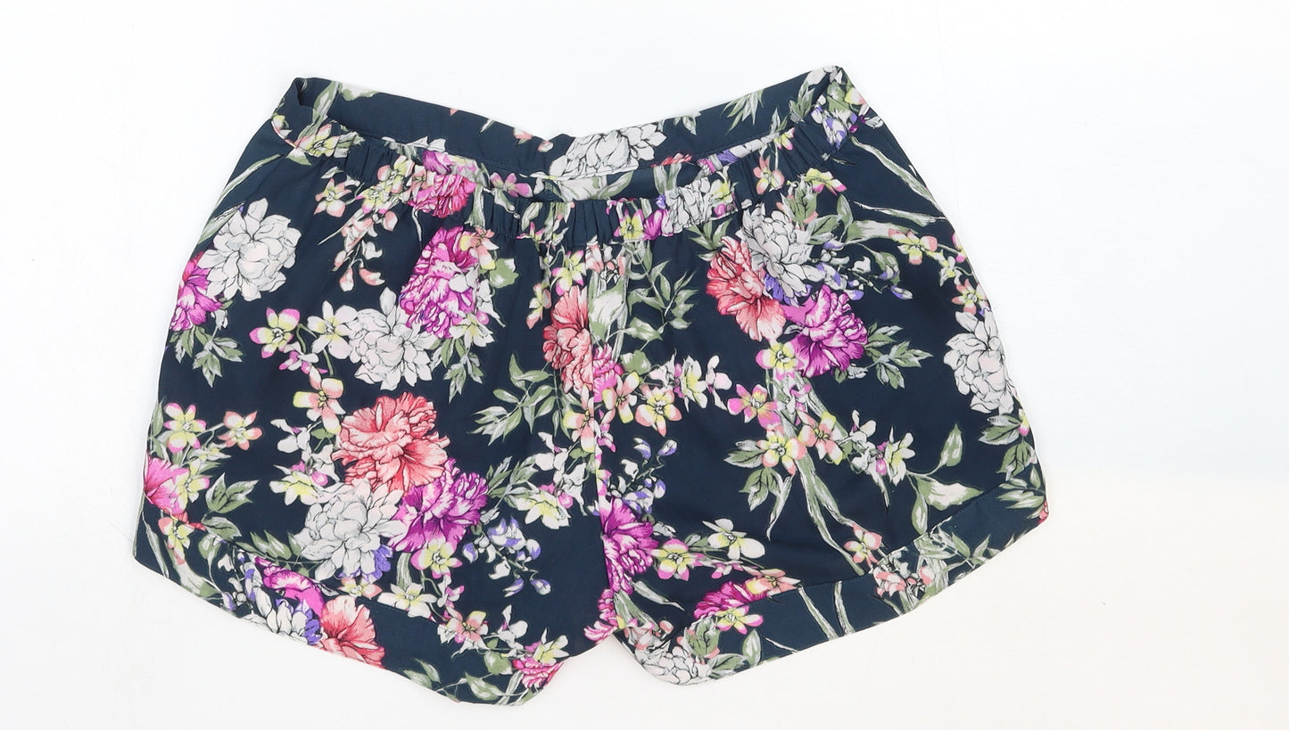 Preworn Womens Multicoloured Floral Viscose Basic Shorts Size 10 Regular Pull On