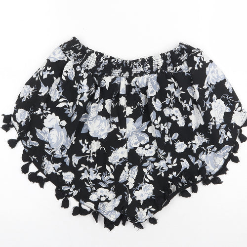 Boohoo Womens Black Geometric Polyester Basic Shorts Size 12 Regular Pull On