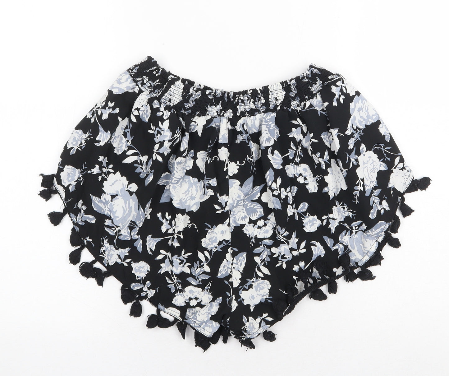 Boohoo Womens Black Geometric Polyester Basic Shorts Size 12 Regular Pull On
