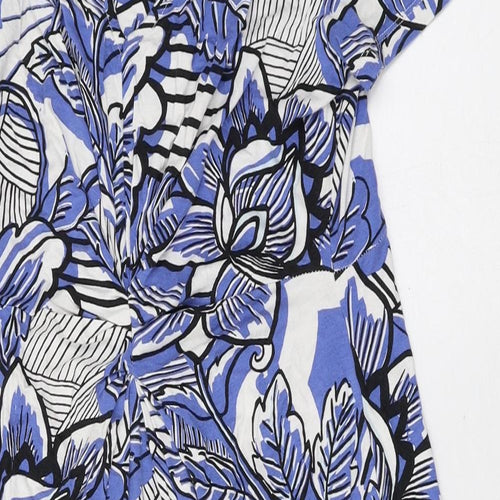 John Rocha Womens Blue Floral Viscose A-Line Size 10 V-Neck Pullover