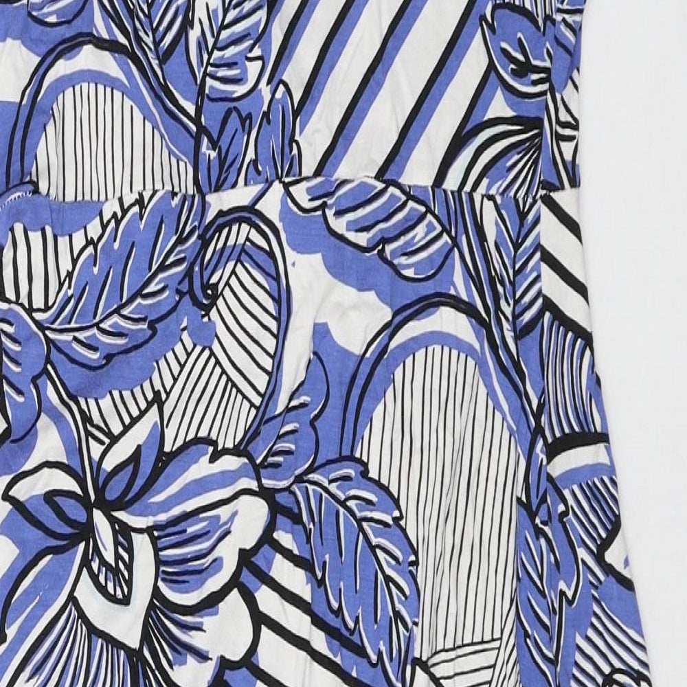 John Rocha Womens Blue Floral Viscose A-Line Size 10 V-Neck Pullover