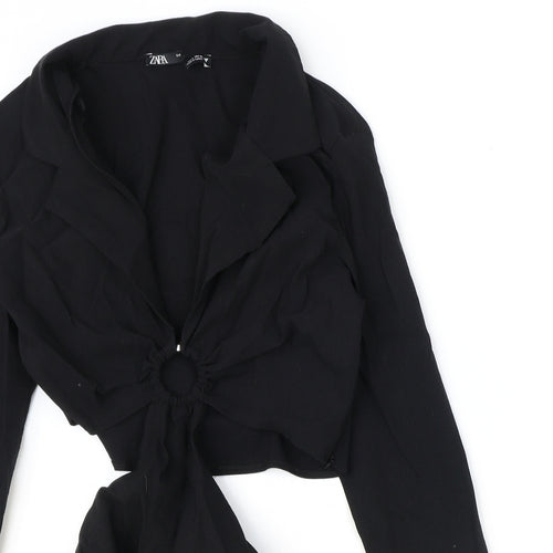 Zara Womens Black Polyester Bodysuit One-Piece Size L Zip - Cut Out