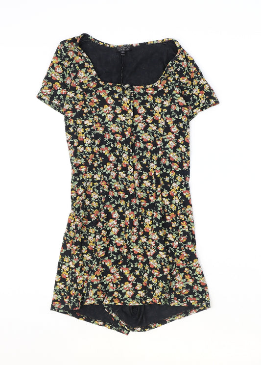 Topshop Womens Black Floral Polyester Playsuit One-Piece Size 6 Button